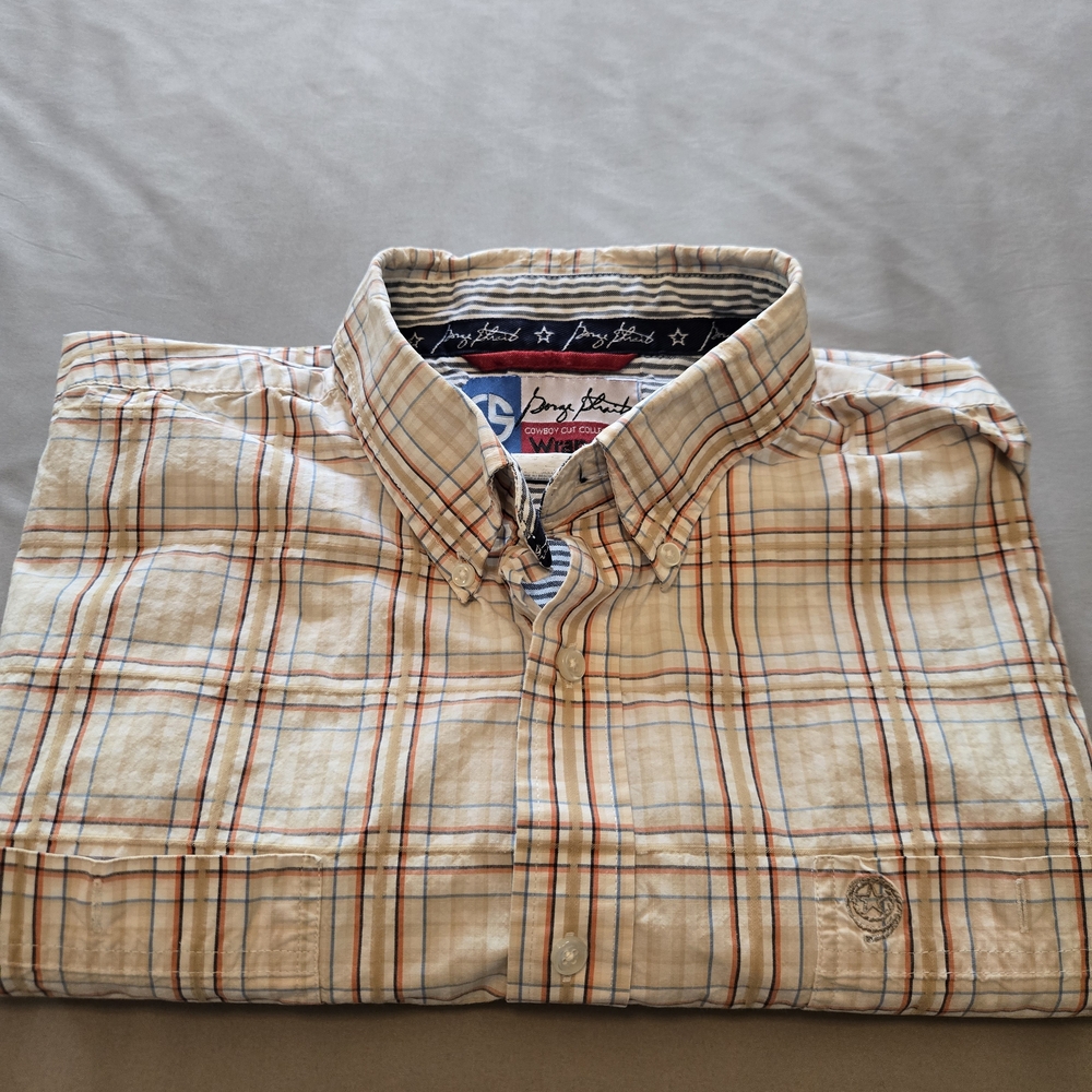 Men's Plaid Button-Down Shirt - Beige/Blue